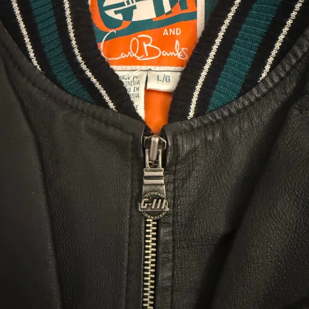 Vintage G-III Carl Banks Miami‎ Dolphins Leather Varsity Jacket Mens L Black NFL